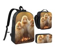 DUWAA A Brood of Chickens1 - Juego de mochila estampada de 3 piezas, incluye bolsa grande de 17 pulgadas con bolsa de almuerzo y práctica bolsa para bolígrafos, color negro, talla única, Negro, talla