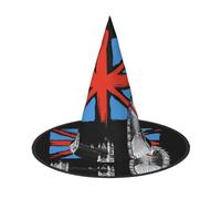 DUWAA Bandera británica con impresión de la tierra de Londres, sombrero de bruja, sombreros de bruja, sombreros de Halloween, mujeres, adultos, mago, hombres, disfraz de cosplay, accesorio de fiesta
