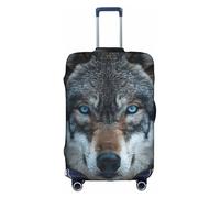 DUWAA Blue Eyes - Funda elástica para equipaje, con estampado de lobo, se adapta a maletas de 18 a 32 pulgadas, accesorios de viaje, Blanco, M