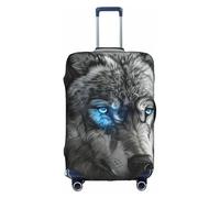 DUWAA Blue Eyes - Funda elástica para equipaje, con estampado de lobo, se adapta a maletas de 18 a 32 pulgadas, accesorios de viaje, Blanco, M