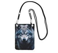 DUWAA Blue Eyes Wolf1 - Bolso cruzado pequeño con estampado de lobo para mujer, a la moda, bolso para teléfono con correa ajustable, para senderismo, viajes, Negro -, Talla única