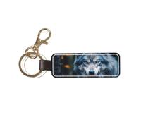 DUWAA Blue Eyes Wolf1 - Llavero de piel sintética para hombres y mujeres, elegante llavero de cuero, soporte universal para llaves de coche