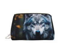 DUWAA Blue Eyes Wolf1 - Neceser de piel con estampado de lobo para mujeres y hombres, regalo de viaje, bolsa organizadora de artículos de tocador, Dorado, Talla única