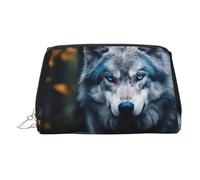 DUWAA Blue Eyes Wolf1 - Neceser de piel con estampado de lobo para mujeres y hombres, regalo de viaje, bolsa organizadora de artículos de tocador, Plateado, Talla única