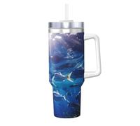 DUWAA Blue Ocean Underwater Fish1 Print - Vaso de acero inoxidable con asa y popote, botella de agua aislada para coche, regalos de viaje