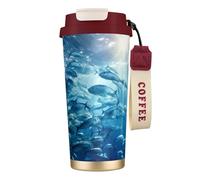 DUWAA Blue Ocean Underwater Fish3 - Taza de café aislada de acero inoxidable con estampado de peces subacuáticos, taza de camping, vaso de café para hombres y mujeres