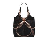 DUWAA Bolsa de compras plegable con estampado de mármol negro y oro rosa, reutilizable, con capacidad de 25 l, para el trabajo, la playa y los viajes