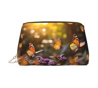 DUWAA Bolsa organizadora de artículos de tocador de piel con estampado de mariposas doradas, color violeta y dorado para mujeres y hombres, regalo de viaje, Dorado, Talla única