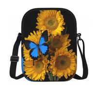 DUWAA Bolso bandolera Oxford con estampado de girasoles amarillos con mariposas azules, bolso bandolera ajustable resistente al agua para mujer, viajes, uso diario