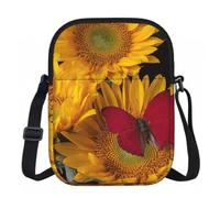 DUWAA Bolso bandolera Oxford con estampado de girasoles amarillos y mariposas rojas, bolso bandolera ajustable resistente al agua para mujer, viajes, uso diario