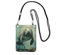 DUWAA Bolso cruzado con estampado de animales de manatí para mujer, bolso de hombro, bolsa de viaje, mini bolsa de teléfono, cartera para teléfono, Negro -, Talla única