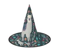 DUWAA Bonito sombrero de bruja colgante con estampado floral de llama, accesorios de disfraces, decoraciones para el hogar, patio, porche, 3 piezas