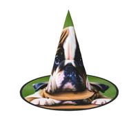 DUWAA Bonito sombrero de bruja colgante de bulldog con estampado de cachorro, accesorios de disfraz, decoraciones para el hogar, patio, porche, 3 piezas
