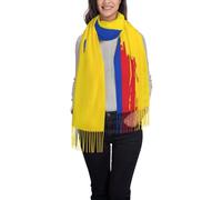 DUWAA Bufanda grande con estampado de bandera colombiana de cachemira, a cuadros, bufanda para el cuello y la cabeza con borla para hombres y mujeres