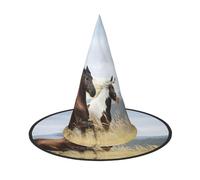 DUWAA Caballos corriendo arte impreso sombrero de bruja sombreros de brujas Halloween mujeres adultos mago hombres disfraz cosplay fiesta accesorio - 1 pieza