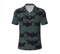 DUWAA Camisas de golf para hombre, con estampado de murciélago, polos deportivos, de manga corta que absorbe la humedad, camiseta hawaiana, Negro -, Small