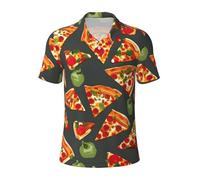 DUWAA Camisas de golf para hombre, con estampado de pizza, polos deportivos, manga corta, absorbe la humedad, camiseta hawaiana, Negro -, 4X-Large