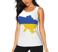 DUWAA Camiseta sin mangas con estampado de mapa de la bandera de Ucrania, para mujer, de secado rápido, atlética, para correr, yoga, para gimnasio y todos los días, Negro -, XXL