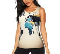 DUWAA Camiseta sin mangas con estampado de mapa del mundo abstracto para mujer, de secado rápido, atlética, correr, yoga, para gimnasio y todos los días, Negro -, XXL