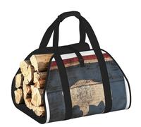 DUWAA Canastas de madera con estampado de mapa de la bandera del estado de Wyoming con asa, gran tienda de troncos para chimenea, resistente al desgaste, bolsas de picnic
