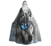DUWAA Capa con capucha de ojos azules con estampado de lobo para adultos, hombres, mujeres, mago, vampiro, caballero, disfraz de capa genial