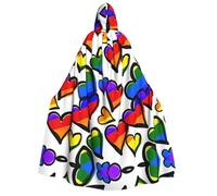 DUWAA Capa con capucha unisex con estampado de corazones del orgullo gay de colores arcoíris, capa de mago, capa renacentista, disfraz de Halloween, cosplay