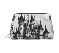 DUWAA Castle04 - Neceser de piel con estampado gótico de cuento de hadas para mujeres y hombres, regalo de viaje, bolsa organizadora de artículos de tocador para baño y ducha, Dorado, Talla única