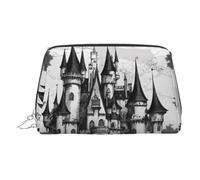 DUWAA Castle04 - Neceser de piel con estampado gótico de cuento de hadas para mujeres y hombres, regalo de viaje, bolsa organizadora de artículos de tocador para baño y ducha, Plateado, Talla única