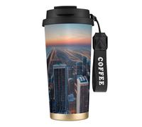 DUWAA Chicago Illinois USA 1 - Taza de café aislada de acero inoxidable con impresión, taza de camping, vaso de café para hombres y mujeres