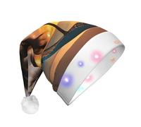 DUWAA Coco Beach Sunset Hamaca Impresión Divertido Sombrero de Papá Noel iluminado con color parpadeante, LED suave sombrero de Navidad sintético para adultos