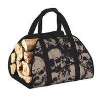 DUWAA Cool Retro Skull Graphics Print Large Fire Wood Sling Carrier con asas para un fácil transporte y estufa de leña, 48 x 101 cm