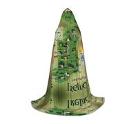 DUWAA Disfraz medieval de Mapa de Irlanda con monumentos y monumentos de Halloween, capa para mujeres y hombres, capa renacentista con capucha