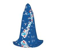 DUWAA Disfraz medieval de Mapa de Nueva Zelanda con estampado de animales, para Halloween, para mujeres y hombres, capa renacentista con capucha