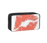 DUWAA Estuche para lápices con cremallera de gran capacidad con estampado de beso rojo para escuela, oficina, universidad, soporte para lápices de gran capacidad para adultos