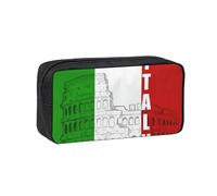 DUWAA Estuche para lápices con estampado de la bandera italiana del Coliseo romano de gran capacidad con cremallera, estuche portátil para oficina, viajes, maquillaje
