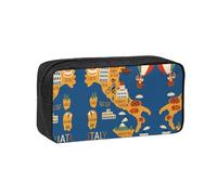 DUWAA Estuche para lápices de gran capacidad con estampado de mapa de Italia con símbolo cultural, estuche portátil con cremallera para oficina, viajes, maquillaje