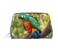 DUWAA Fantástico neceser de piel con estampado de plumas de loro para mujeres y hombres, regalo de viaje, bolsa organizadora de artículos de tocador para baño y ducha, Plateado, Talla única