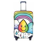 DUWAA Funda de equipaje de viaje con diseño de gotas de lluvia con diseño de nubes de arco iris, impermeable, a prueba de polvo, protector de equipaje elástico, Blanco, XL