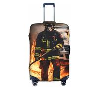 DUWAA Funda elástica para equipaje con estampado de llamas de bombero, para maletas de 18 a 32 pulgadas, accesorios de viaje, Blanco, S