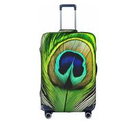 DUWAA Funda elástica para maleta, con estampado de plumas de pavo real, color verde, para maletas de 45 a 81 cm, accesorios de viaje, Blanco, M