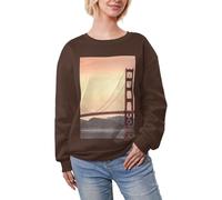DUWAA Golden Gate Bridge - Sudadera de gran tamaño con forro polar cálido y estampado de puente grueso, sudadera de cuello redondo, ropa casual de moda para mujer, café, L