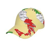 DUWAA Gorra de béisbol para hombre con mapa regional de Italia con estampado a color, gorra de camionero ajustable, sombrero de cola de caballo para mujer, gorra de béisbol deportiva, color negro