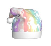 DUWAA Gorro de Navidad con estampado de unicornios en rayas coloridas, divertido sombrero de Papá Noel para adultos, novedoso gorro de vacaciones para fiesta de Año Nuevo