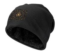DUWAA Gorro de punto térmico con estampado de flores de loto dorado, con forro polar, gorro holgado para hombres y mujeres, para invierno frío, Negro, talla única