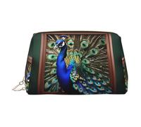 DUWAA Hermoso neceser de piel con estampado de pavo real para mujeres y hombres, regalo de viaje, bolsa organizadora de artículos de tocador para baño y ducha, Dorado, Talla única