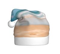 DUWAA Hermoso sombrero de Papá Noel de felpa suave con estampado de vista del mar para adultos, sombrero de fiesta de Navidad con pompón, para Navidad, Año Nuevo, fiesta festiva