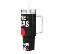 DUWAA I Love Alpacas - Vaso con pajilla abatible de 40 onzas, apto para portavasos, vaso a prueba de fugas con asa