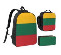 DUWAA Juego de 3 mochilas con estampado de bandera de Lituania, incluye bolsa grande de 17 pulgadas con bolsa de almuerzo y práctica bolsa para bolígrafos, Negro, One Size