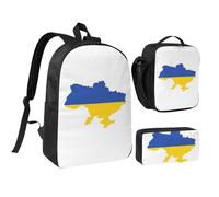 DUWAA Juego de 3 mochilas con estampado de mapa de la bandera de Ucrania, incluye bolsa grande de 17 pulgadas con bolsa de almuerzo y práctica bolsa para bolígrafos, color negro, talla única, Negro