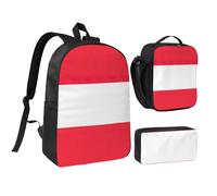 DUWAA Juego de mochila con estampado de bandera austriaca, bolsa de hombro, bolsa de almuerzo, bolsa para bolígrafos, juego 3 en 1 de 17 pulgadas para mujeres y hombres, universidad, color negro